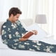 thumbnail image 5 of Balery Blue Flower Pijama para Hombre de Dos Piezas con Manga Larga, Conjunto de Dormir y Descanso Suave con Bolsillos-Medium, 5 of 6