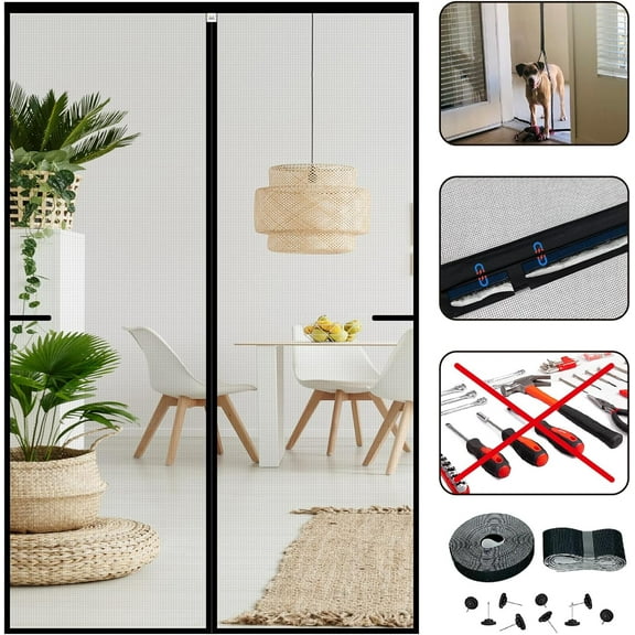 Screen Door Mesh Magnetic Closure 48 x 96 inch, Self Closing Fiberglass Mosquito Net with Magnet for Doors, Heavy Duty Bug Fly Screens Curtain Doorway, Keep Bugs Out, Pet Friendly