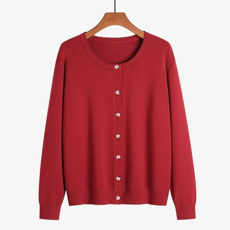 Sentmoon Loose Cardigan Sweaters for Women Oversized Crew Neck Solid Color Womens Sweaters Casual Stylish Women's Fall Sweaters Up to 50% Off Wine L