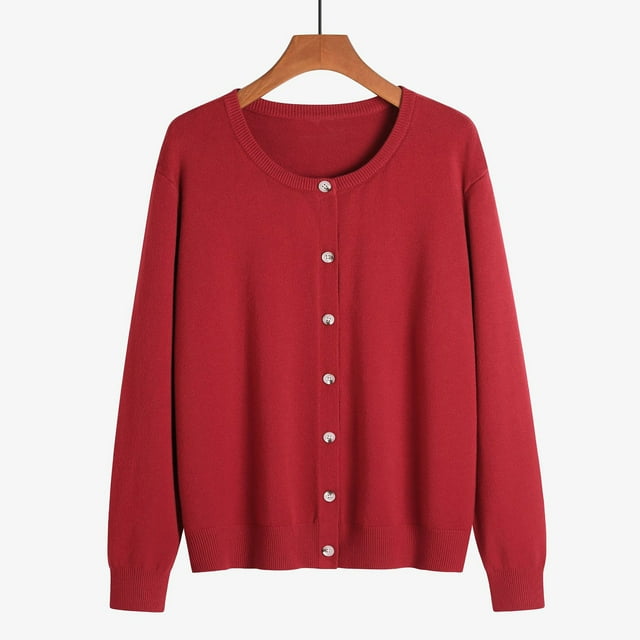 Frostluinai Cardigans pour Femmes Col Rond Boutonné Chandails Manches Longues Couleur Unie Tricot Léger Cardigans