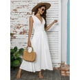 thumbnail image 6 of Women's Slit V Neck Sleeveless Midi Dress 100% Polyester Lightweight Elegant Everyday Wear Ideal for Casual Office, 6 of 9