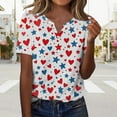 thumbnail image 7 of AKEGAMN Red V Neck Short Sleeve Casual Top - Stylish Print Design, S-3XL, 7 of 7