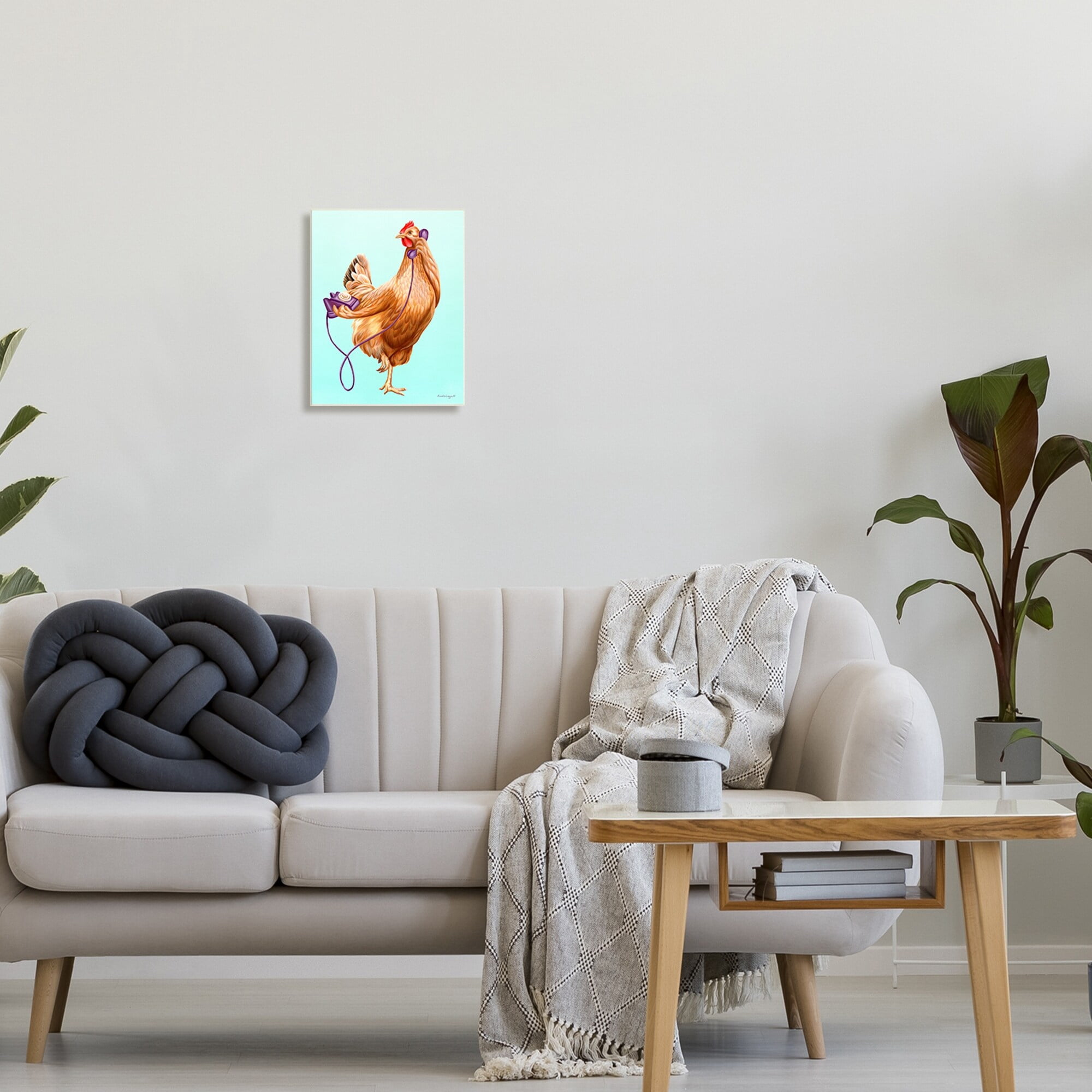 Stupell Industries Chicken Hen Bird Talking Purple Rotary Phone Graphic Art Unframed Art Print Wall Art, Design by Amelie Legault