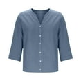 thumbnail image 6 of Yghzkop Cotton Linen Shirt for Women V Neck Button Down Blouse 3/4 Length Sleeve Tops Solid Color Crinkle Textured Top Boho Chic Loose Fit Spring Summer Breathable Natural Style Tunic, 6 of 6