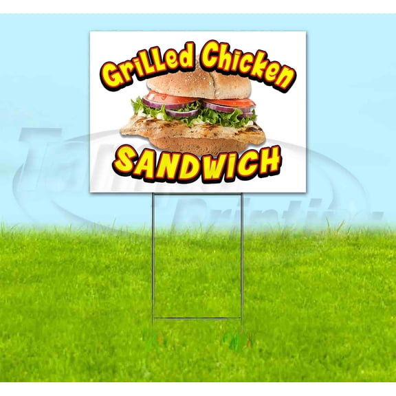 Grilled Chicken Sandwich (18" x 24") Yard Sign, Includes Metal Step Stake