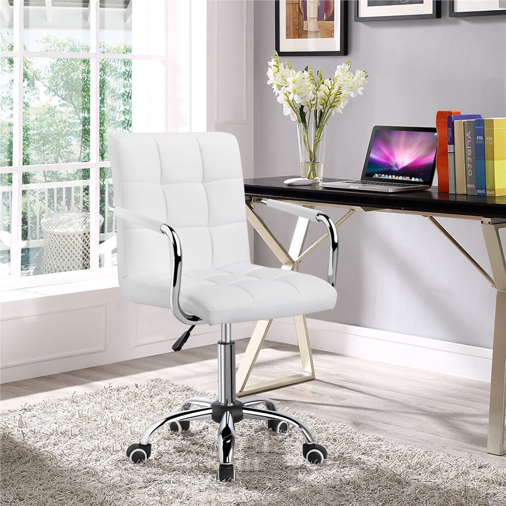 Alden Design Modern Adjustable Faux Leather Swivel Office Chair with Wheels, White