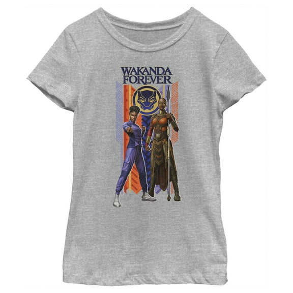 Girl's Black Panther: Wakanda Forever Shuri and Okoye Movie Logo Graphic Tee Athletic Heather Large