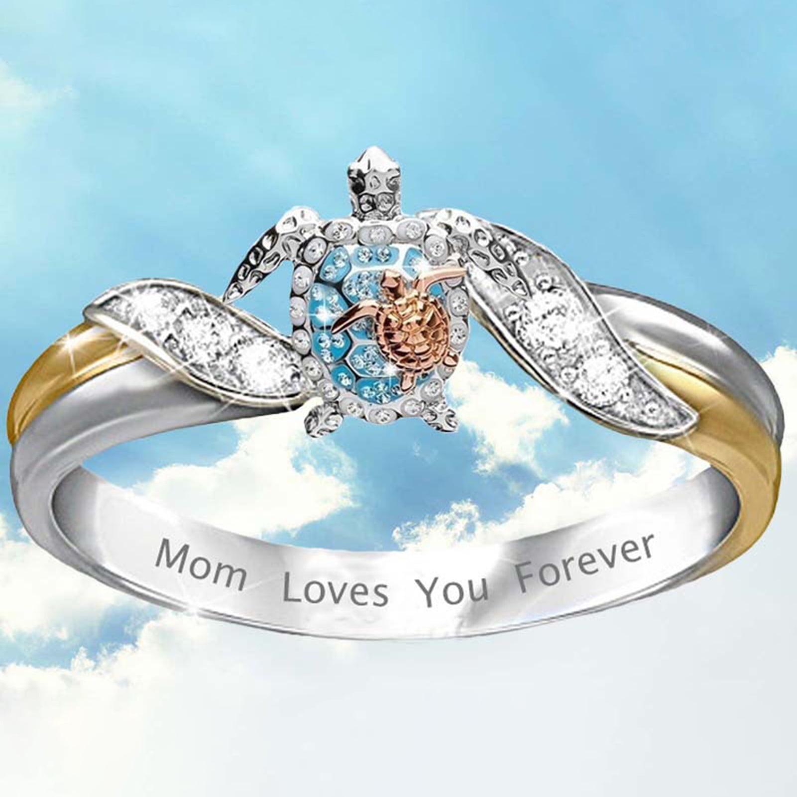 Mom loves you 2024 forever turtle ring