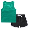 thumbnail image 2 of Qtocio Ensembles pour Garçons Couleur Unie Col Ras du Cou Débardeurs Sans Manches et Shorts à Taille Élastique Style Classique Décontracté Tenue d'Été Confortable, 2 of 4