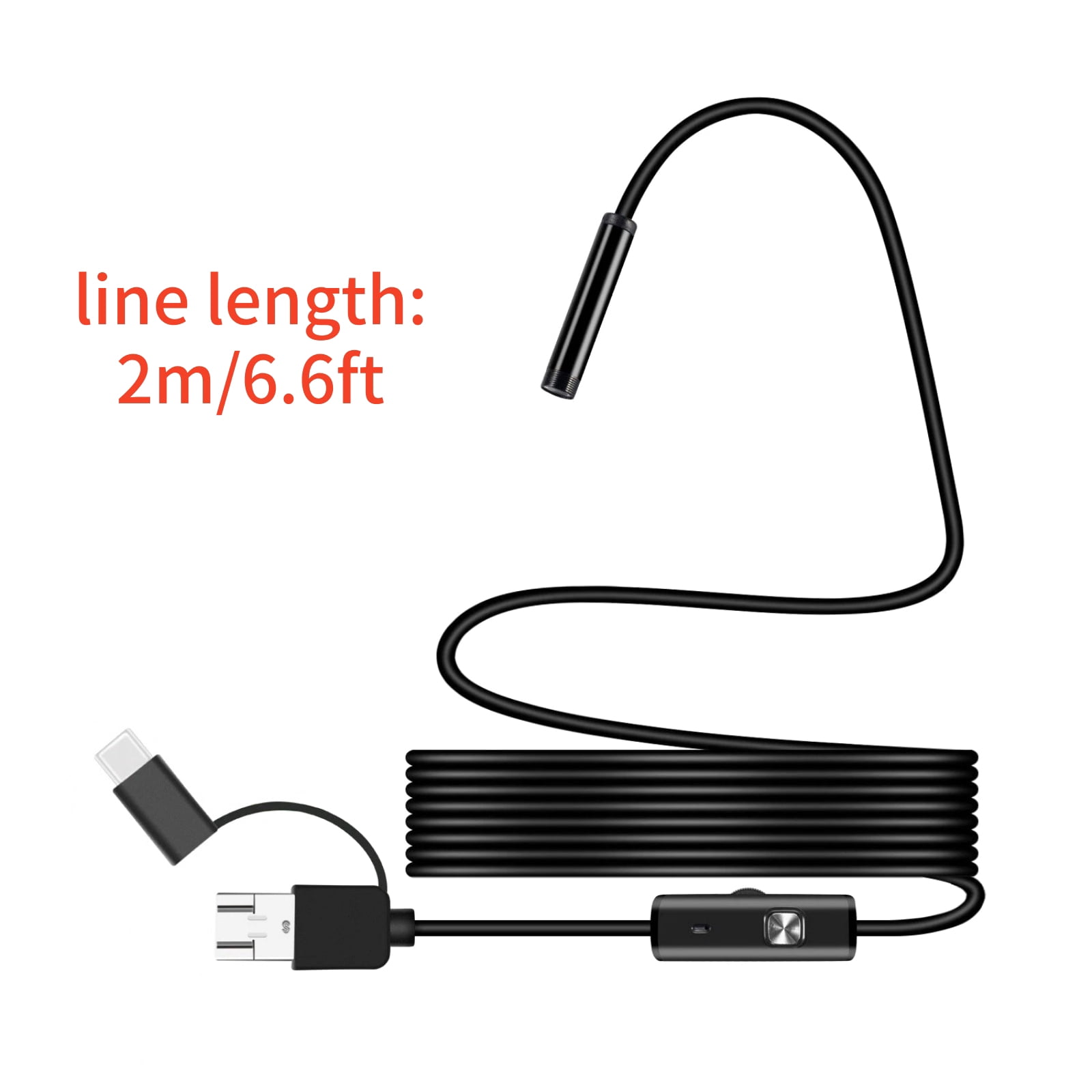 GUYUTING USB Micro USB Type-C Endoscope For Android Phones Pipe Inspection 7mm Camera IP67 Waterproof 2m Semi Rigid Cable 6 LEDs