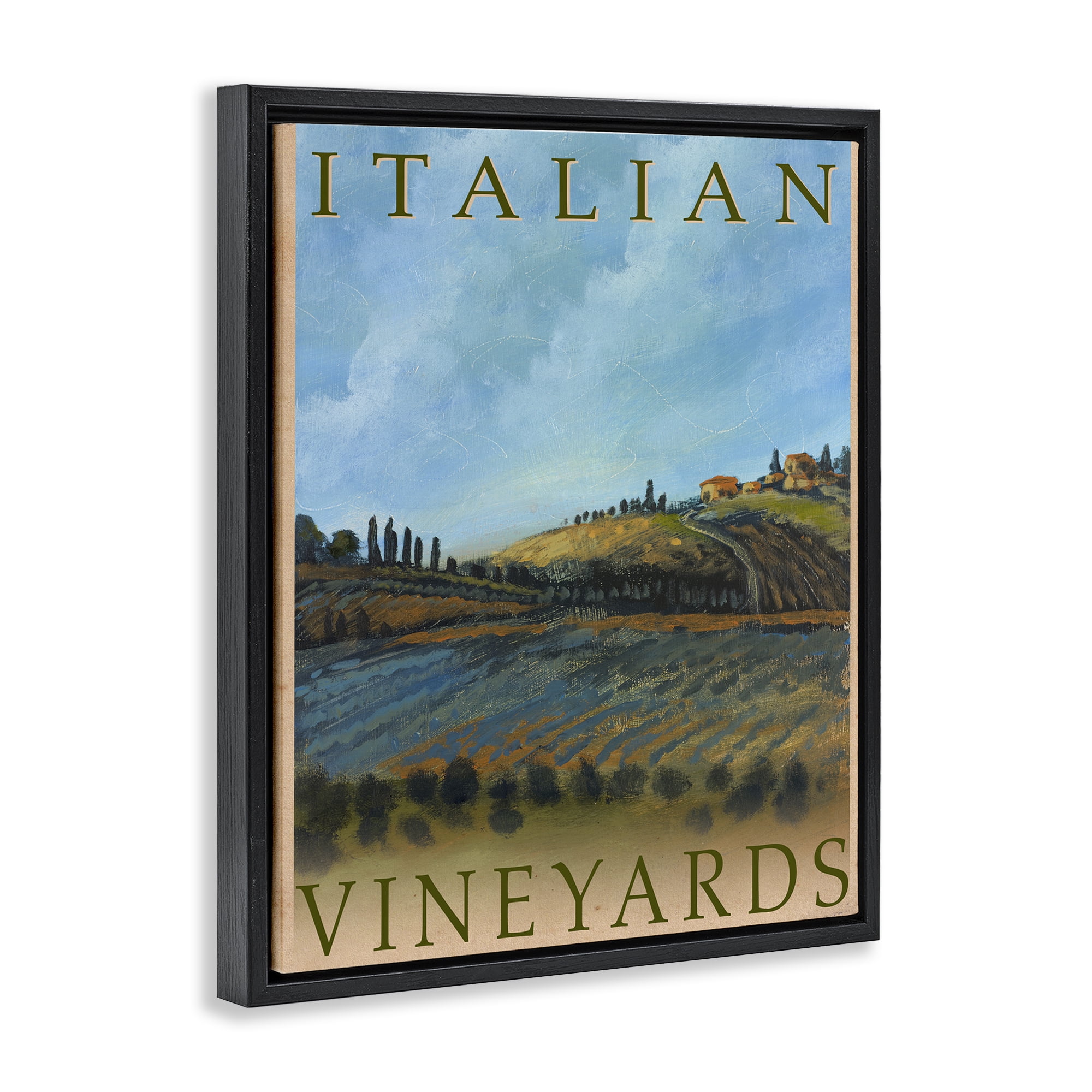 Stupell Industries Italian Vineyards Vintage Poster Black Framed Floater Canvas Wall Art, design by Kingsley