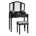 thumbnail image 1 of Patiojoy Tri Folding Vanity Mirror Makeup Table Set w/4 Drawers & Stool Black, 1 of 5