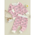 thumbnail image 3 of Bagilaanoe 2PCS Toddler Baby Girl Long Pants Set Print Long Sleeve Sweatshirt Tops + Drawstring Sweatpants 6M 12M 18M 24M 3T 4T Kids Casual Sweatsuits, 3 of 9