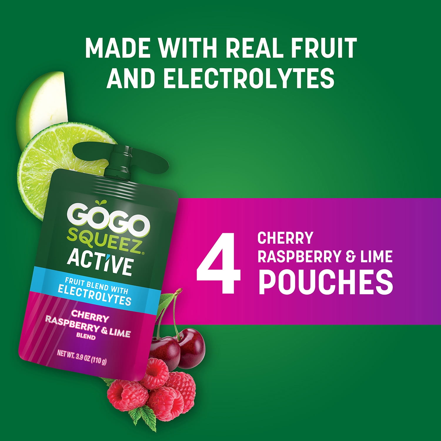 GoGo squeeZ Active Fruit Blend with Electrolytes, Cherry