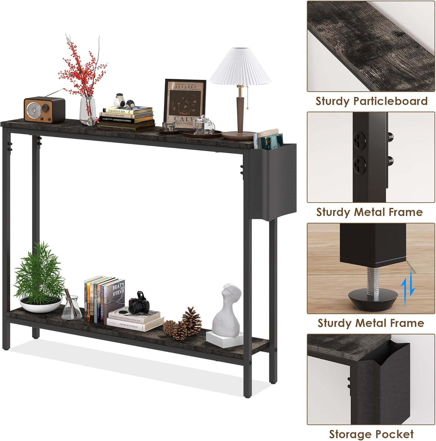 Frmobepts Console Table for Entryway, 2 Tier Entryway Table Bookshelf Accent Table With Storage Shelf Living Room Entry Hall Foyer Table Furniture, Black