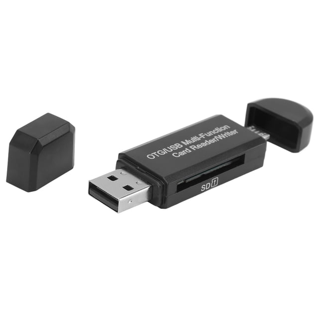 Lector de tarjetas USB 2.0 64G 2 en 1 macho compatible con lector de tarjetas de memoria OTG para teléfono inteligente y computadora, color negro