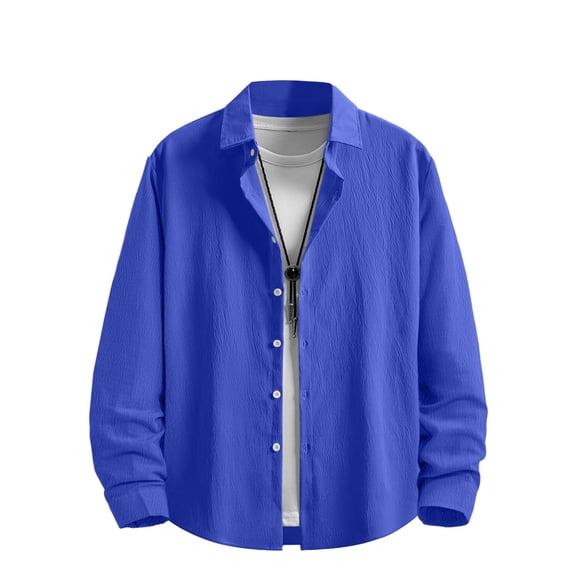 100% Cotton Men's Sun Protection Shirts Lapel Button Down Long Sleeve Plain Breathable Lightweight Hiking Shirts for Summer Blue S