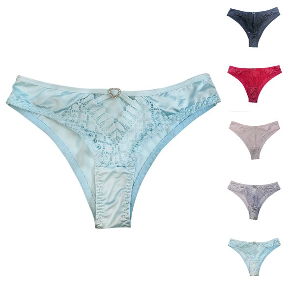 YTCAMLO Cotton Thongs for Women, Fashion Lace Hollow Out Lightweight Ladies Briefs, No Show Stretchy Comfy Underwear, Blue S
