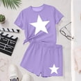 thumbnail image 6 of Girls Summer Outfits 2 Piece Clothes Solid Color Short Sleeve Top and Casual Short Sets Activewear Purple 4-5Years, 6 of 7