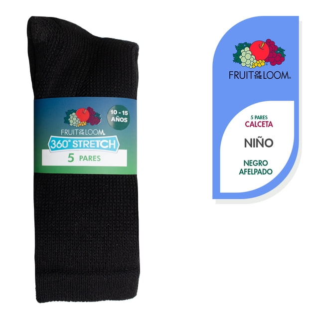 Set de calcetas Fruit of the loom Para Niño Afelpado Anatómico Negro 5 Pares Talla G