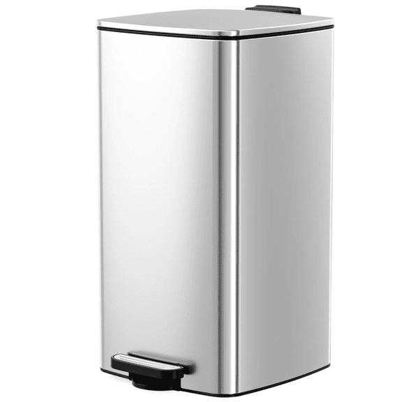 TLSUNNY 8 Gal/30L Square Trash Can, Fingerprint-Proof Stainless Steel Step Garbage Bin, Soft-Close Lid & Removable Bucket for Kitchen, Office, Home