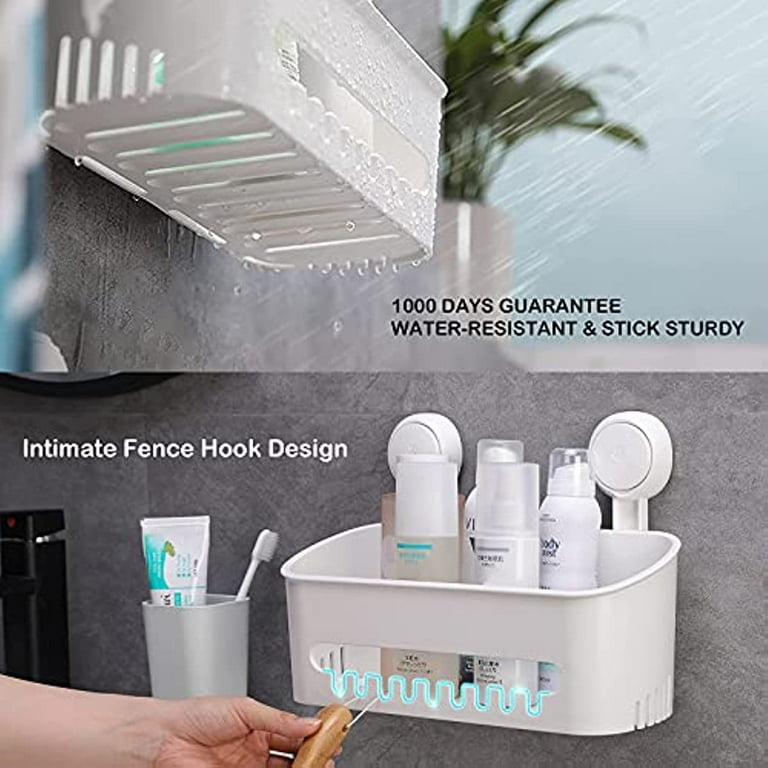 Luxear Corner Shower Caddy Suction Cup Wall Mounted Shower Shelf Bathroom Storage Basket No-Drilling, Size: 14.2 x 9.8 x 6.9, White