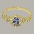 thumbnail image 6 of LBG British Made 14k Yellow Gold Natural Tanzanite & Cultured Pearl Womens Anniversary Ring - 33 size options - Size 10, 6 of 8