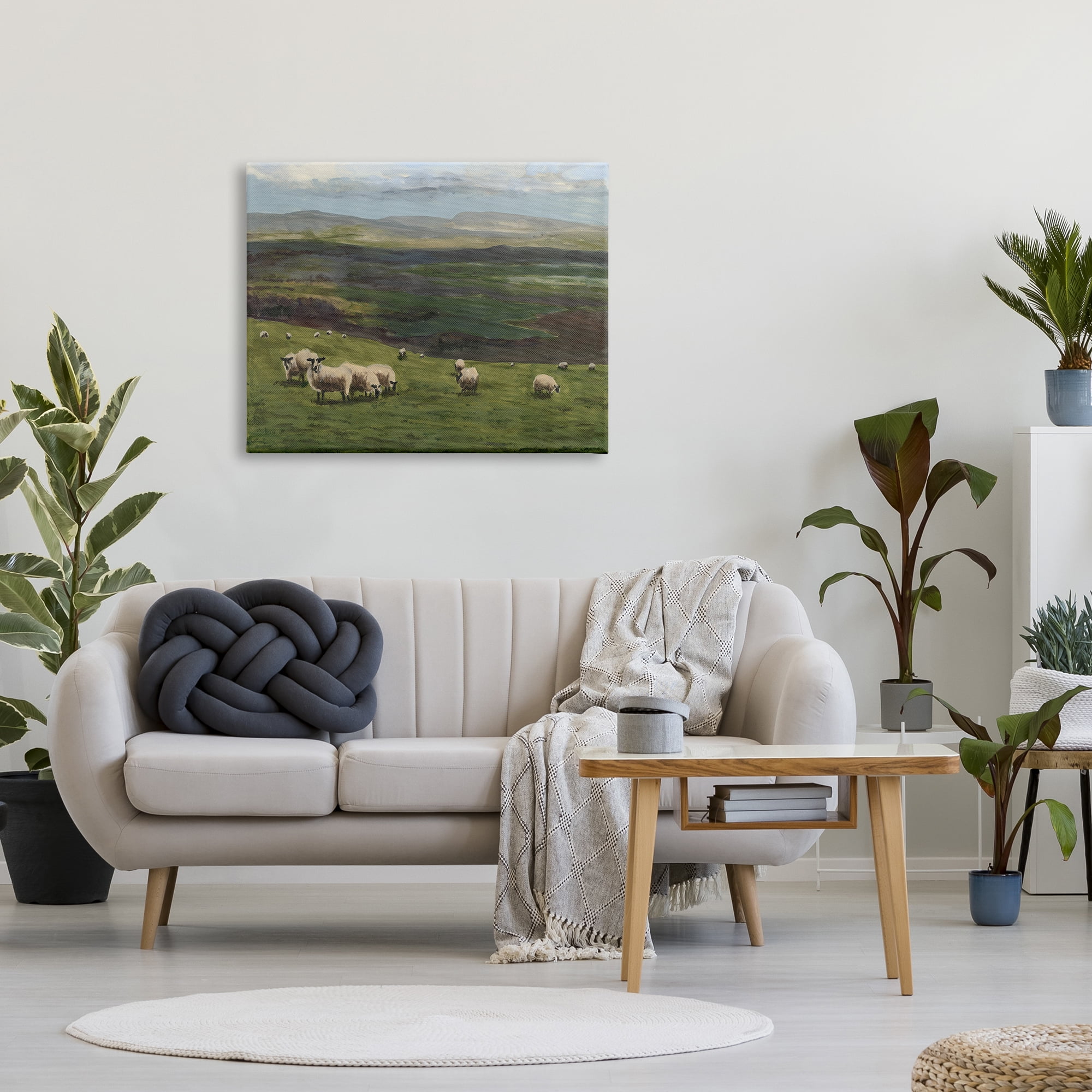 Stupell Industries Flock of Sheep Grazing Animals & Insects Painting Gallery Wrapped Canvas Art Print Wall Art, 40 x 30