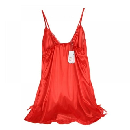Women Lingerie V Neck Nightwear Satin Sleepwear Chemise Mini Teddy Nightgown Sleepwear One Size