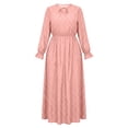 thumbnail image 6 of Karymi Polka Dot Print Midi Maxi Dress, Tie Keyhole Crew Neck Long Ruffle Cuff Sleeve Dress, Elastic Ruched Waist Plus Size Sundress Summer Dresses for Women 2026, 6 of 7