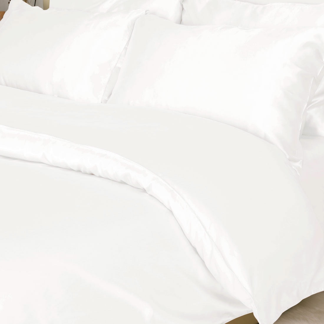 Unique Bargains Satin Duvet Cover Set of 3 with 2 Pillowcase King Cream White
