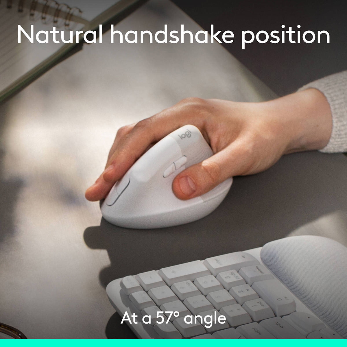 Logitech Wave Keys and Lift Ergonomic Wireless Keyboard and Mouse Combo, Off-White