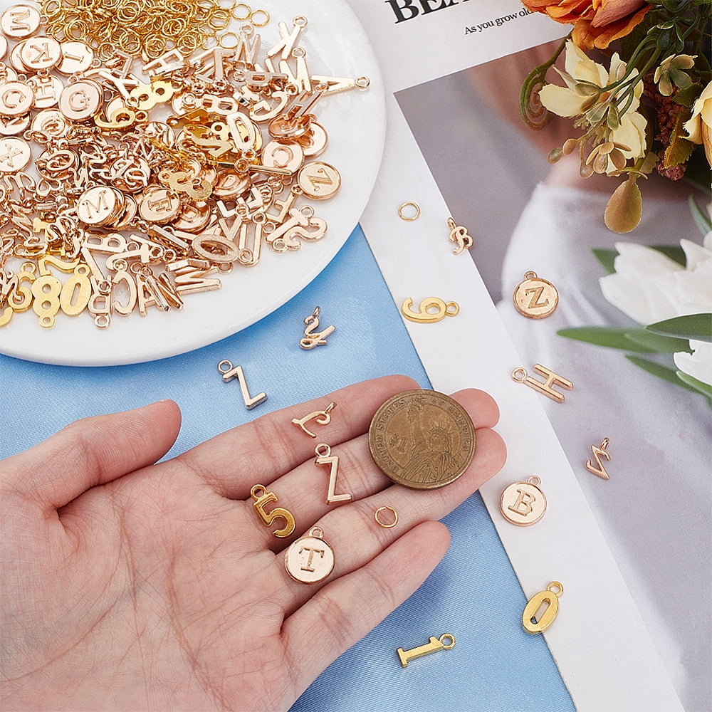 Letter A~Z & Number 0~9 Alloy Charms with Iron Jump Rings Golden 5~18x2~15.5mm Hole: 1.5~1.8mm