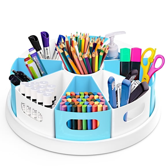 MeCids 360°Rotating Desk Organizers Homeschool Office Organization and Storage Art Supplies Organizers– 12" Lazy Susan Caddy with Removable Bins, for Home Offices, School Supplies Classroom Use