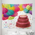 thumbnail image 1 of Fun Tapestry, Strawberry Triplex Cake with Candles Ribbons Balloons Celebration Theme, Fabric Wall Hanging Decor for Bedroom Living Room Dorm, 5 Sizes, Multicolor, by Ambesonne, 1 of 1