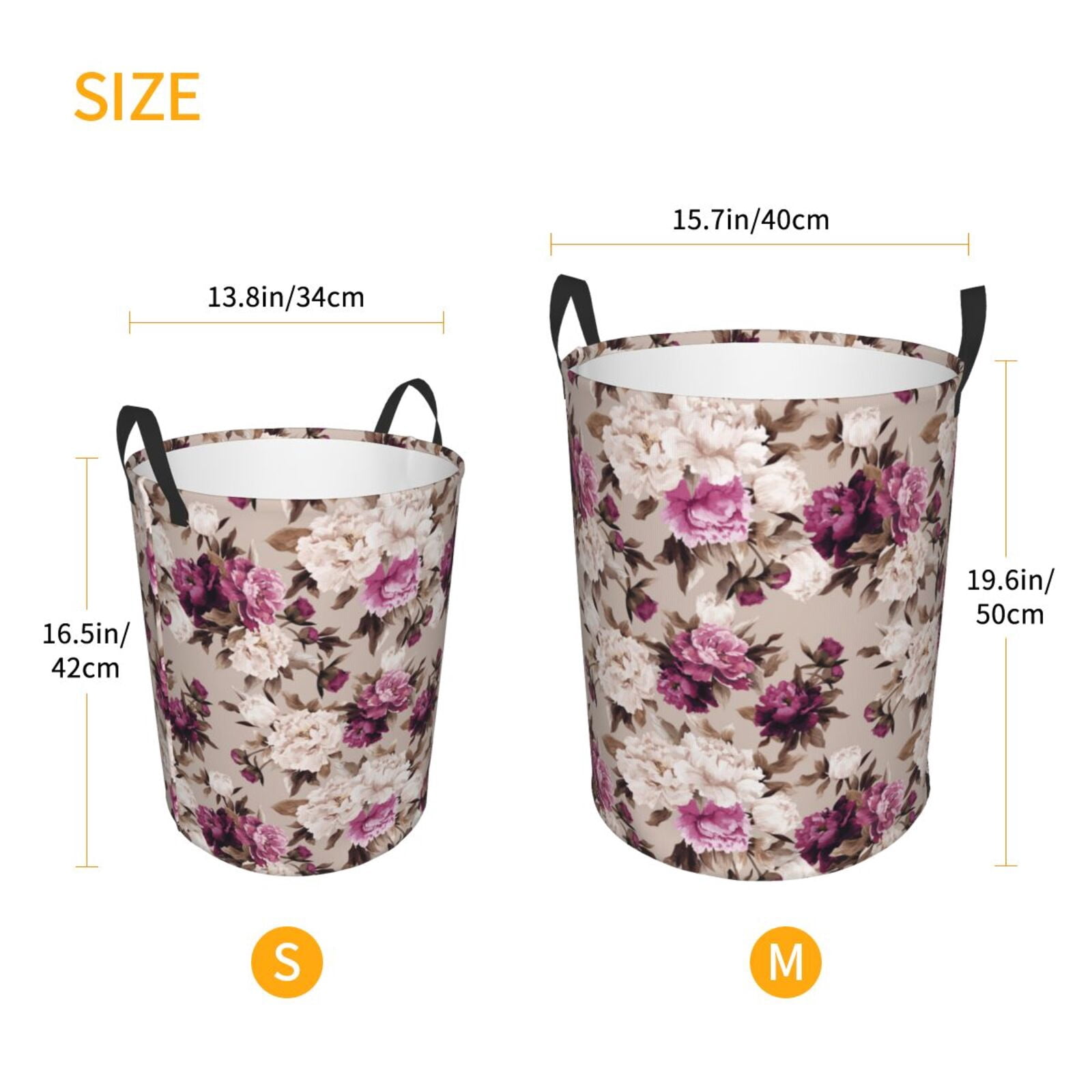 Large Laundry Basket with Handles - White Purple Rose Flowers Kids Baby Dirty Clothes Laundry Hamper for Bedroom Aesthetic