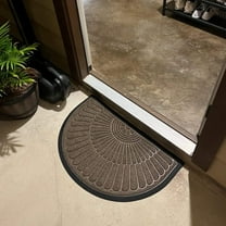 RUseeN Half Round Door Mat, Non-Slip Welcome Entrance Way Mat, Durable Rubber Door Mats, Low-Profile Heavy Duty Doormat, Half Circle Mats for Garage, Patio, High Traffic Areas, 20" x 31", Beige&Brown