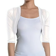 Fashion Secrets Juniors Sheer Chiffon Bolero Shrug Jacket Cardigan 3/4 Sleeve (Medium, White)