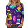 thumbnail image 1 of Outfmvch Chemises Mardi Gras pour Femmes, Manches 3/4 Hauts pour Femmes, Tenue Mardi Gras pour Femmes, Blouses pour Femmes, Hauts d'Entraînement pour Femmes, Tunique Graphique de Carnaval Manches 3/4 Col Rond Blouse Bleue 5TG, 1 of 5
