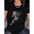 thumbnail image 1 of T-Shirt Graphique à Imprimé Pégase Noir pour Femmes - Design Cheveux Brillants, Col Rond Décontracté, Manches Courtes, Lavable en Machine, Polyester, Fête des Pères, Fête des Mères, Nouvel An, Festival de Printemps, Saint-Valentin, 1 of 8
