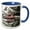 Blue/White, variant on 3drose, Merry Christmas Peeps Is Written Over a Snow Covered Pine Tree, 11oz Two-tone Red Mug
