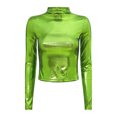 thumbnail image 4 of TiaoBug Women's Shiny Metallic Liquid Crop Top Long Sleeves Blouse Shirts for Cocktail Party Club Festival Green M, 4 of 7