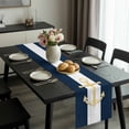 thumbnail image 2 of Yellow Anchor Nautical Table Runner 48 Inches Long, Navy Blue White Striped Kitchen Coffee Dining Table Decoration for Home Party Birthday Wedding Home Decor 13x48 Inches, 2 of 8