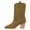 Brown, variant on Women Closed Almond Toe Mid Calf Boots Thick Stacked Heels Comfy Pull On Winter Booties Size 14 Black