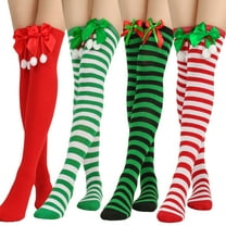 Yoyauz Christmas Party Over Knee Socks Over Knee Stockings Leg Bow Hairball Thigh Stockings For Ladies and Girls