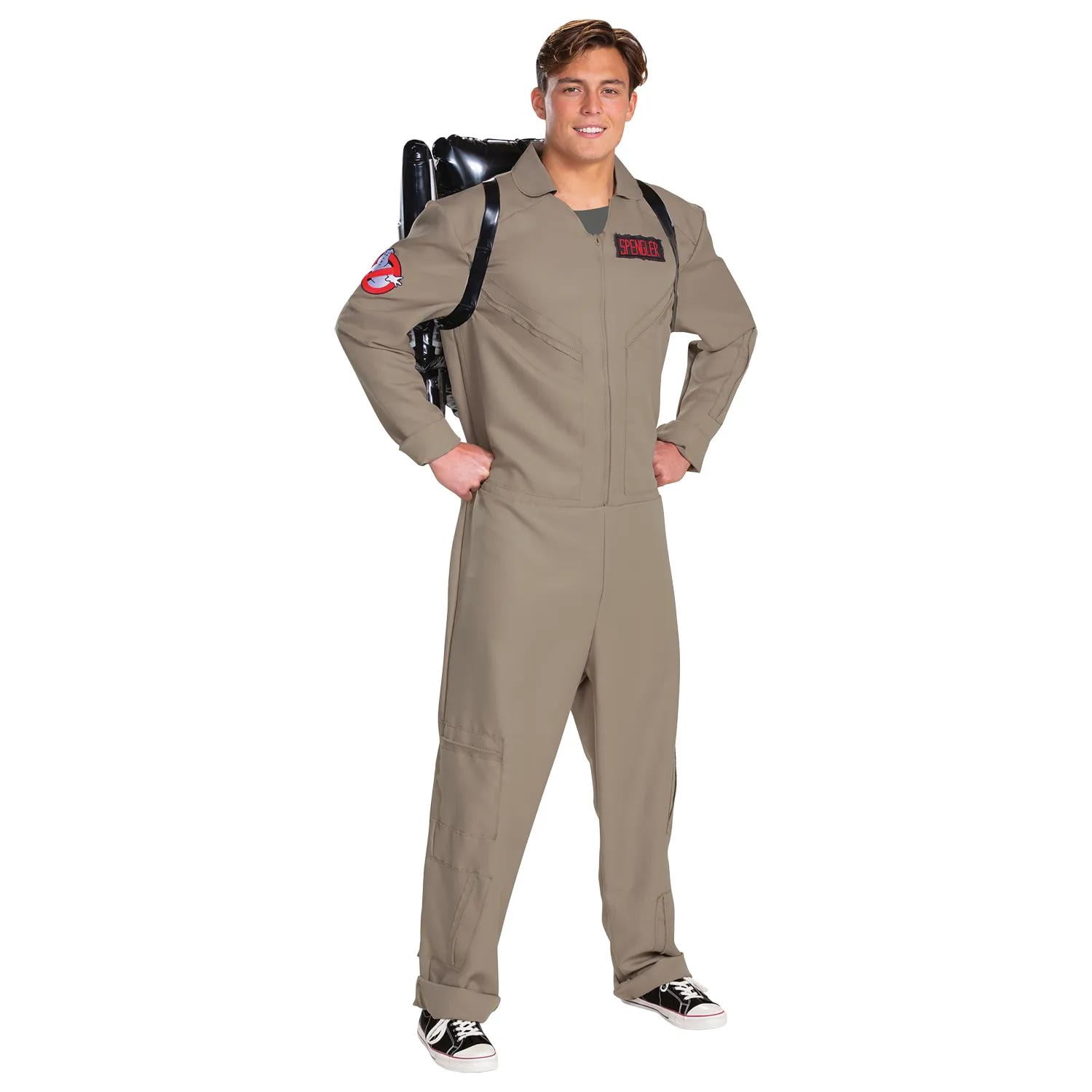 Tuta Ghostbusters Per Adulti, Costume Halloween Cosplay, Jumpsuit Beige Con Cintura E 4 Targhette Incluse