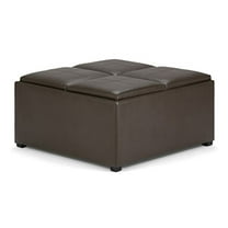 Simpli Home Avalon Square Faux Leather Ottoman in Chocolate Brown