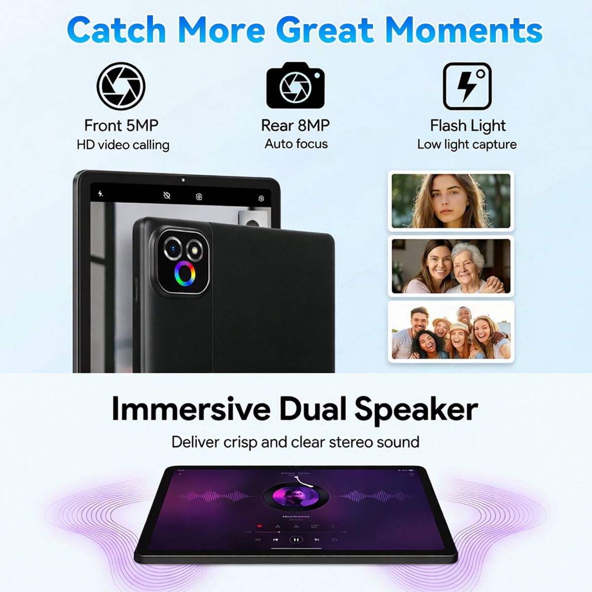 BUFO 10 Inch Tablet with Gemini AI and Keyboard set, 34GB+128GB, 6000mAh, Face Unlock, Android 16, Black