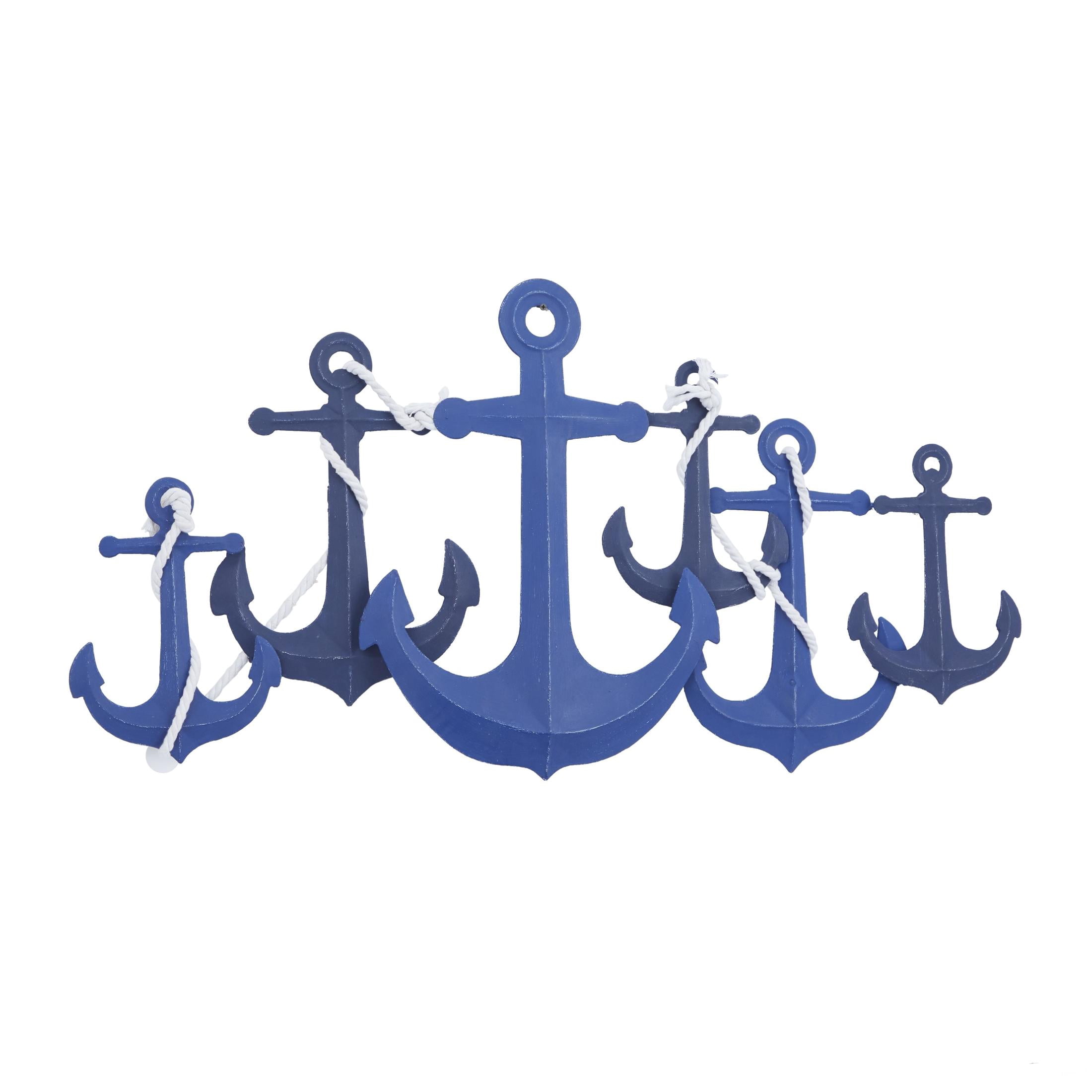 DecMode Blue Metal Indoor Outdoor Anchor Wall Decor with White Rope Detailing