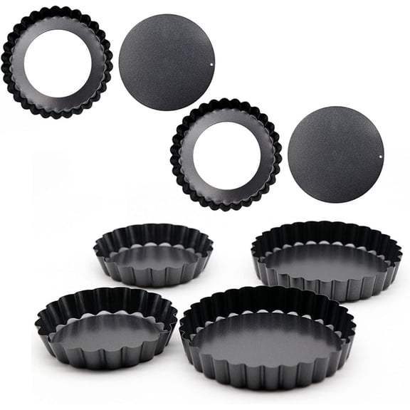6 Mini Cake Pans with Removable Base - Non-Stick Coating for Mousse, Quiches & Desserts